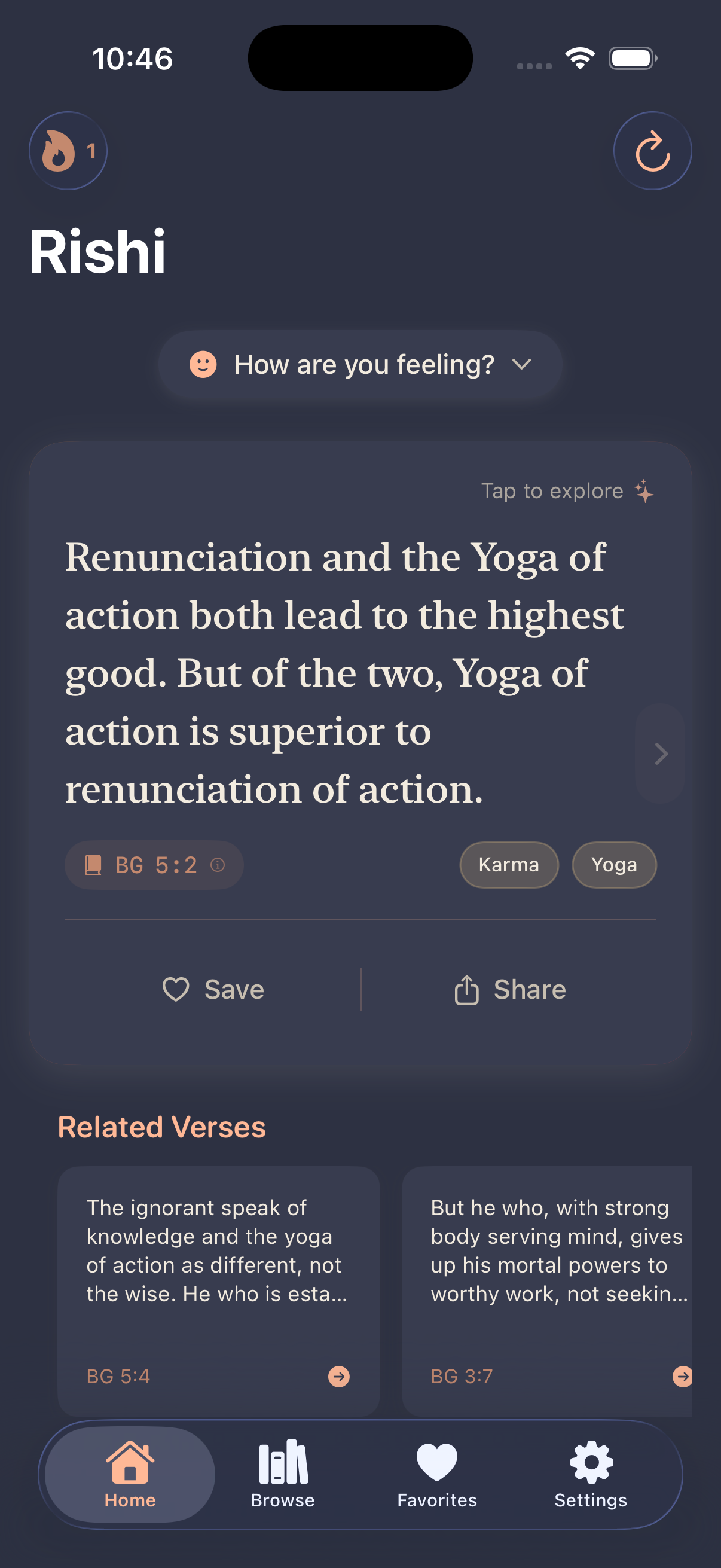 Rishi App in Dark Mode